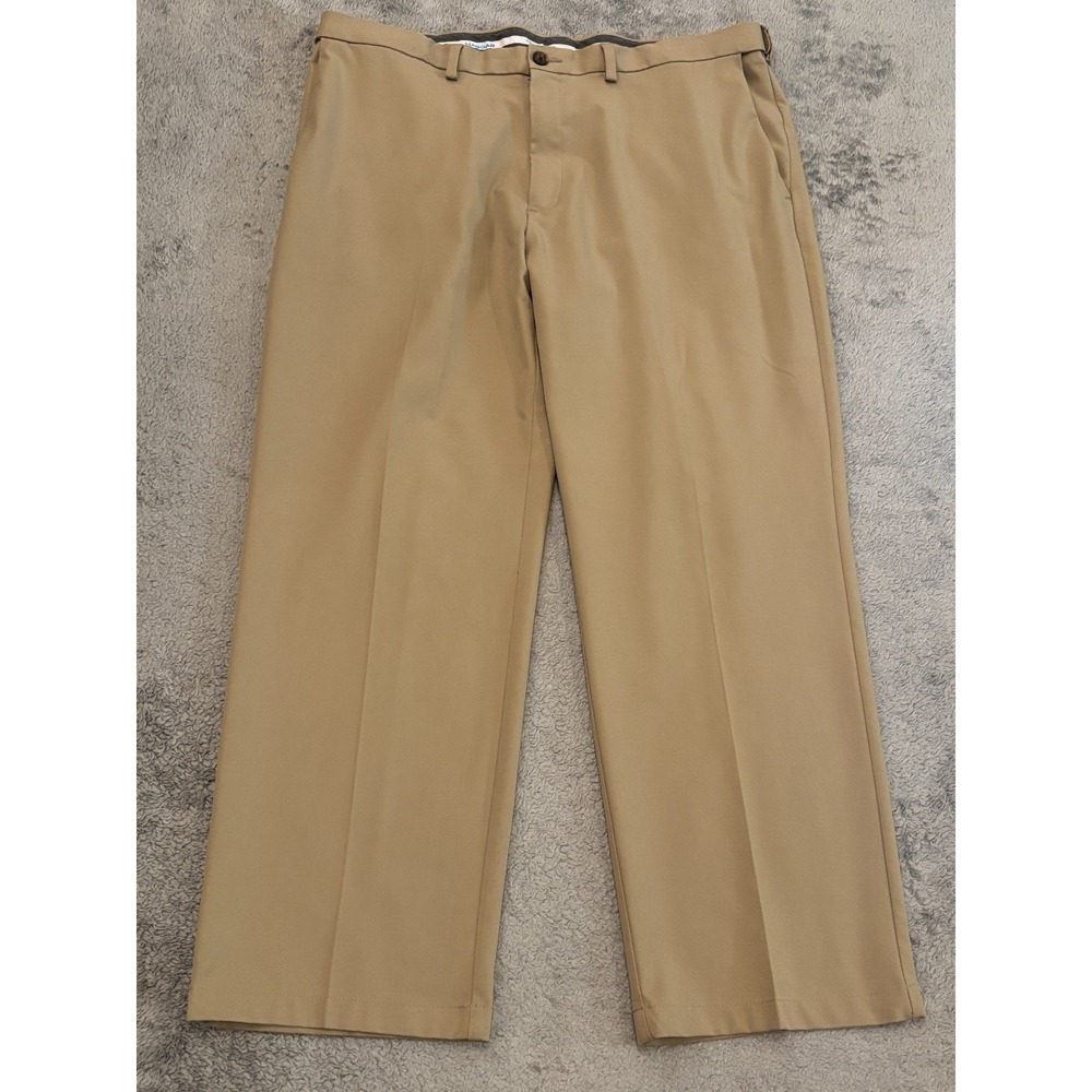 Haggar Cool 18 Pro Pants Mens 40x30 Classic Fit Beige Golf Performance Slacks